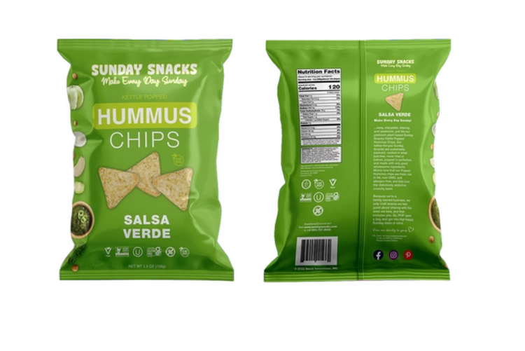 Sunday Snacks' Hummus Chips Salsa Verde