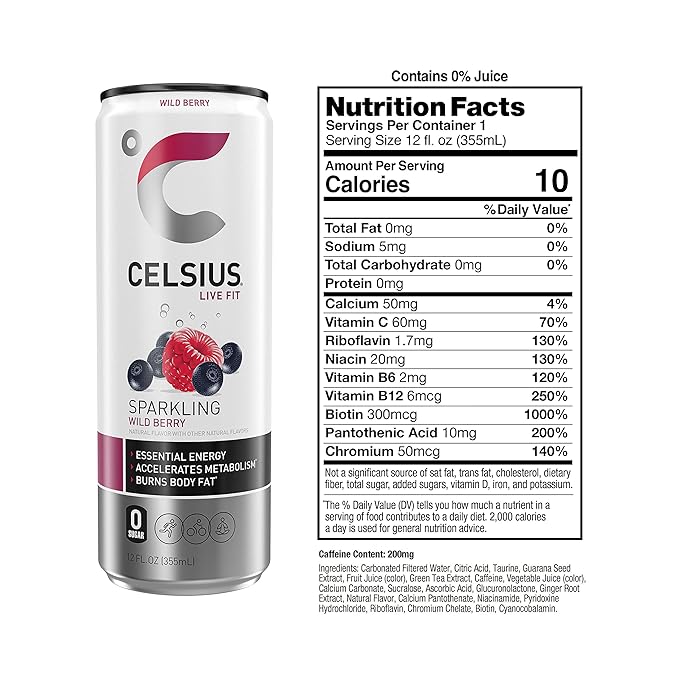 CELSIUS Essential Energy Drink 12 Fl Oz, Sparkling Wild Berry