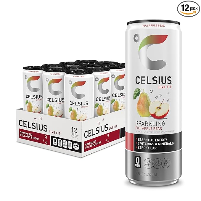 CELSIUS Sparkling Fuji Apple Pear, Functional Essential Energy Drink 12 Fl Oz