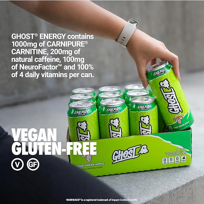 GHOST Energy Drink - 12-Pack, Warheads Sour Green Apple